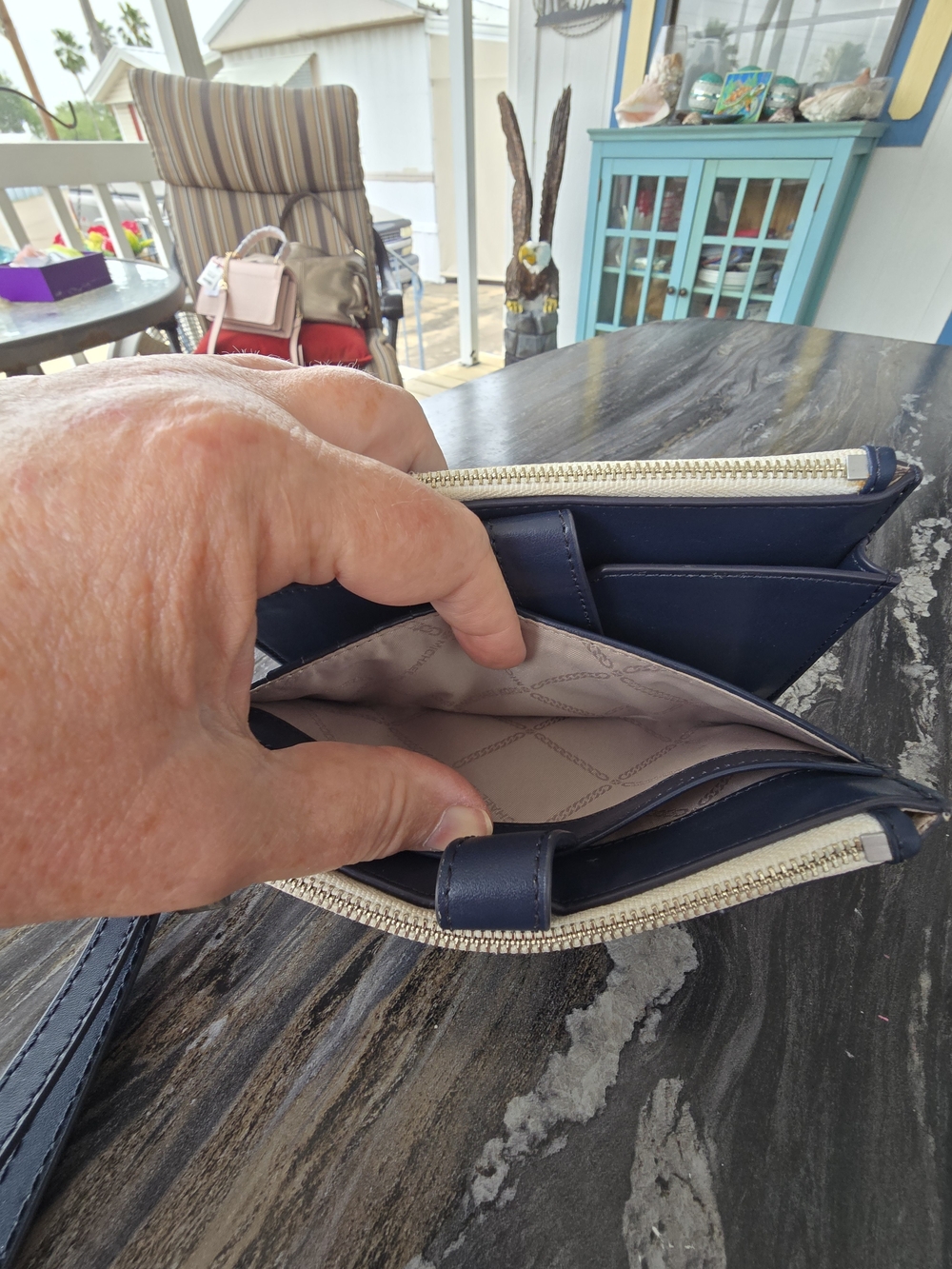 MICHAEL KORS EUCJet Set Signature Double Wallet/Wristlet Navy & Turquoise Stripe - Picture 7 of 9
